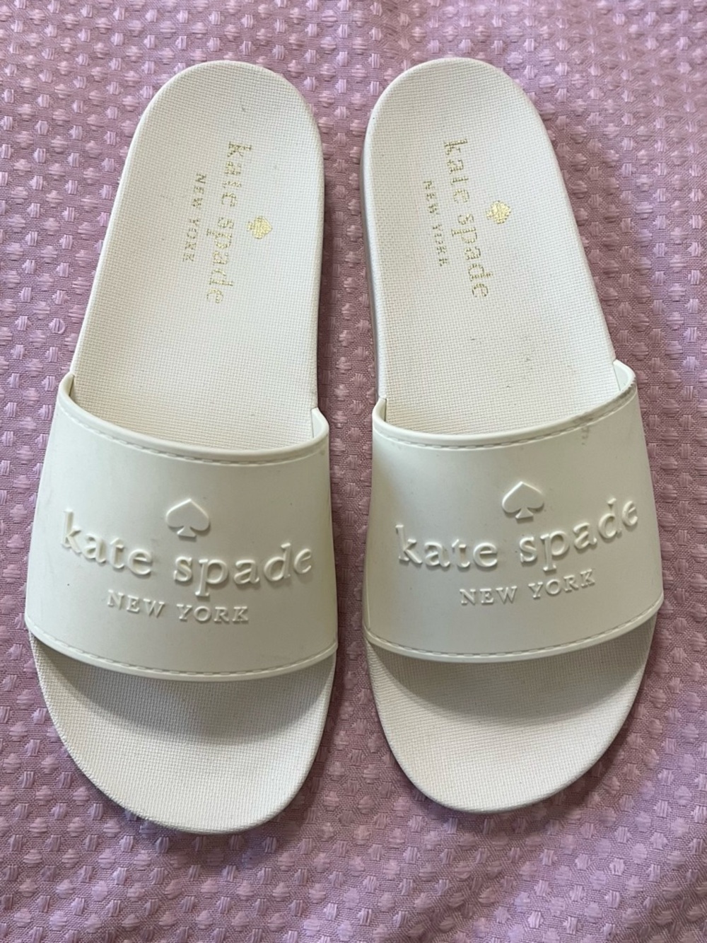 kate spade White Slides with Gold Logo